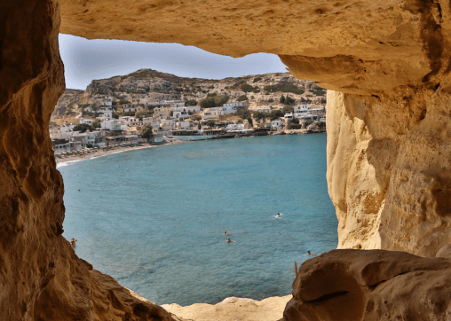Matala beach view from the caves